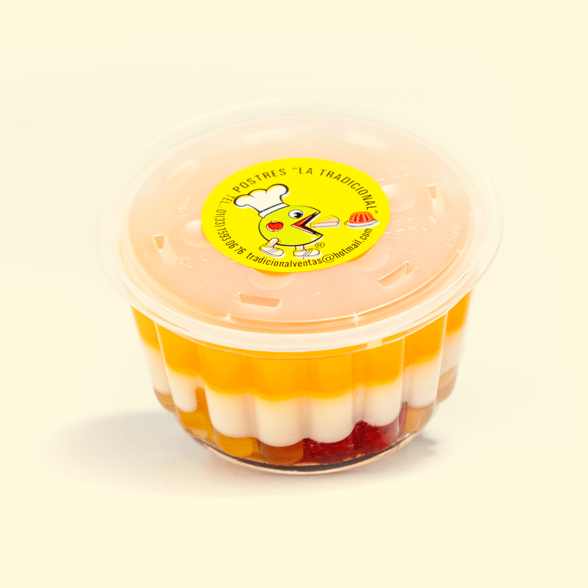 GELATINA DE AGUA Y LECHE CON FRUTA DE TEMPORADA SABOR NARANJA